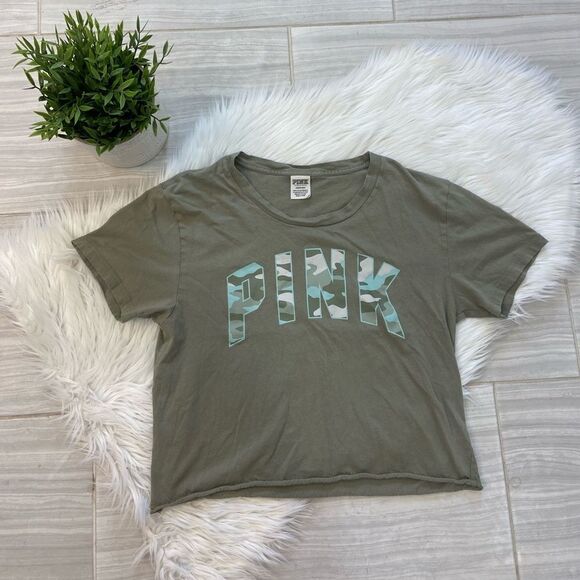 VS PINK Olive Green Cropped Tee - Picture 1 of 8
